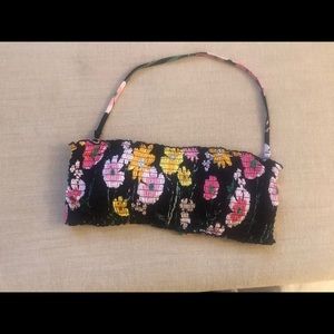 Hobie smocked bandeau bikini top.